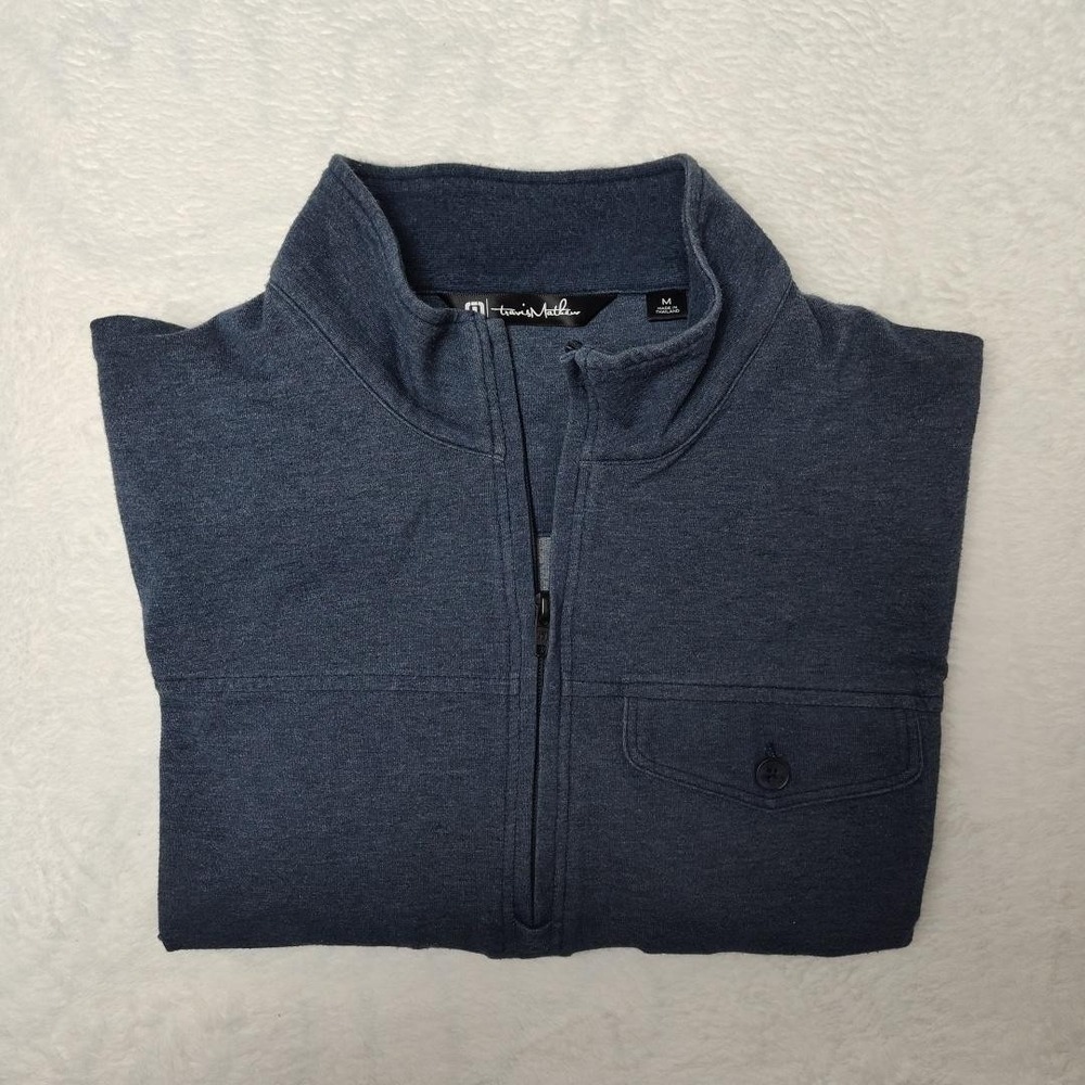Travis Mathew Sweater Mens Medium Blue Quarter Zip Pullover‎ Knit Golf Casual
